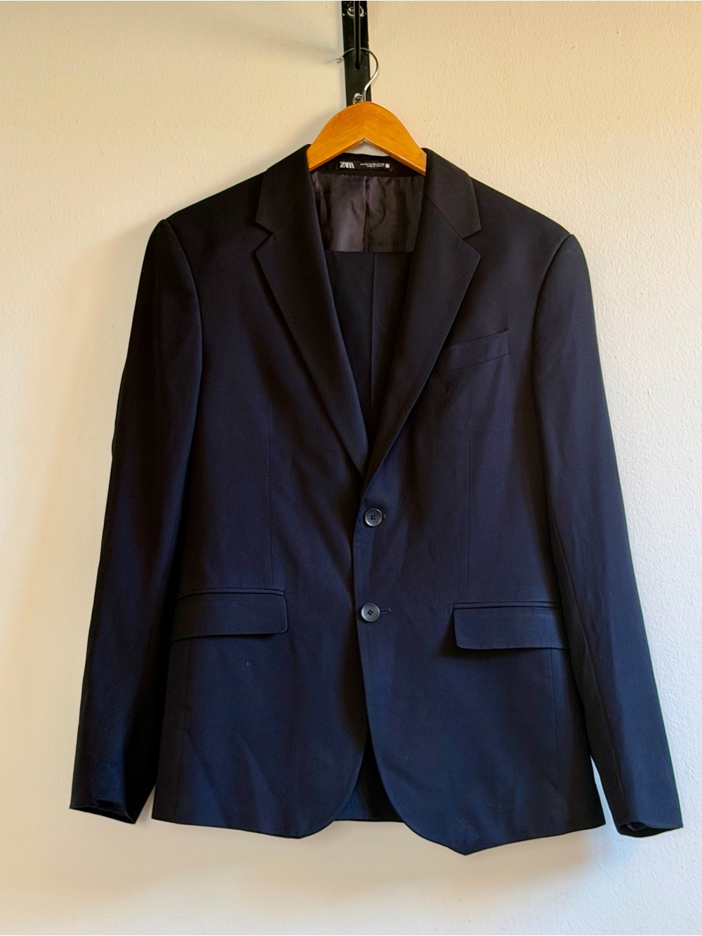 Zara Men's Navy Two-Button Suit Blazer with Pants, Slim Fit, Size USA 38 & 32
